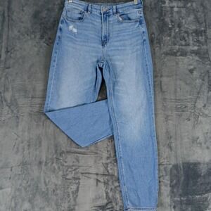 American Eagle Jeans Womens 8 Light Blue Mom Jean High Rise Tapered Stretch
